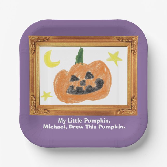 Make a Treasure By Your Kid's Art Work | Pumpkin  Paper Plate (Front)