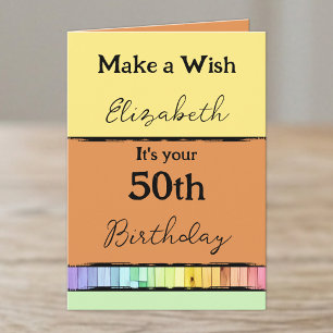 Make a wish add name orange 50th birthday card
