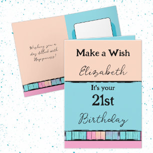 Make a wish add name turquoise 21st birthday card