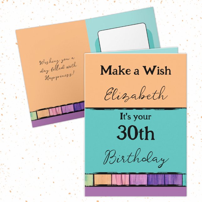 Make a wish add name turquoise 30th birthday card (Creator Uploaded)