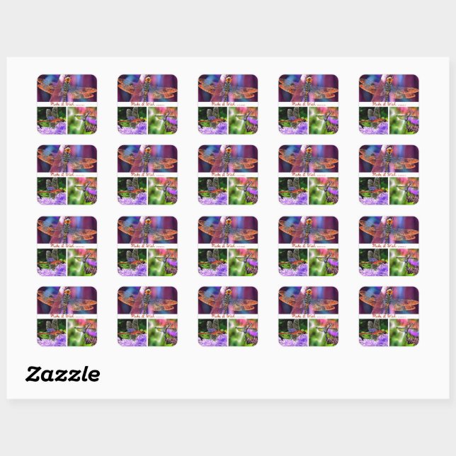 Make A Wish Artistic Dragonfly Collage Square Sticker (Sheet)