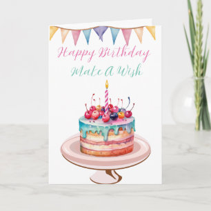 "Make A Wish" Colourful Birthday Cake Invitation