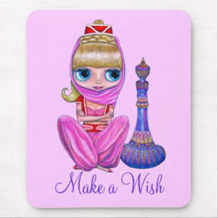Make a Wish Cute Little Pink Genie Girl Big Eyes Mouse Pad
