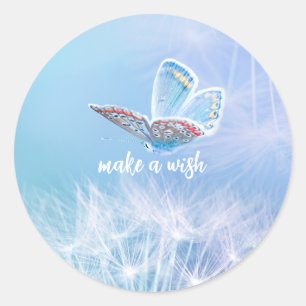 Make a Wish Dandelion and Butterfly Design Classic Round Sticker