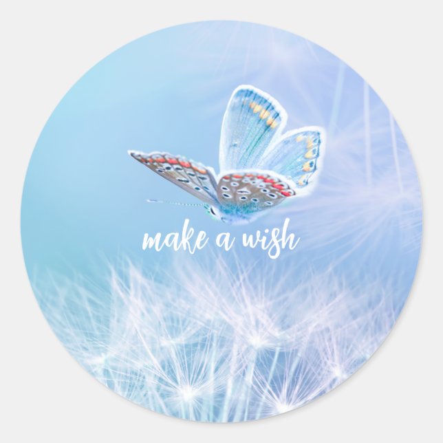 Make a Wish Dandelion and Butterfly Design Classic Round Sticker (Front)