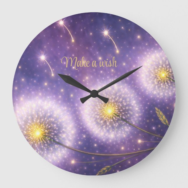 make a wish dandelion dreams wishing flowers large clock (Front)