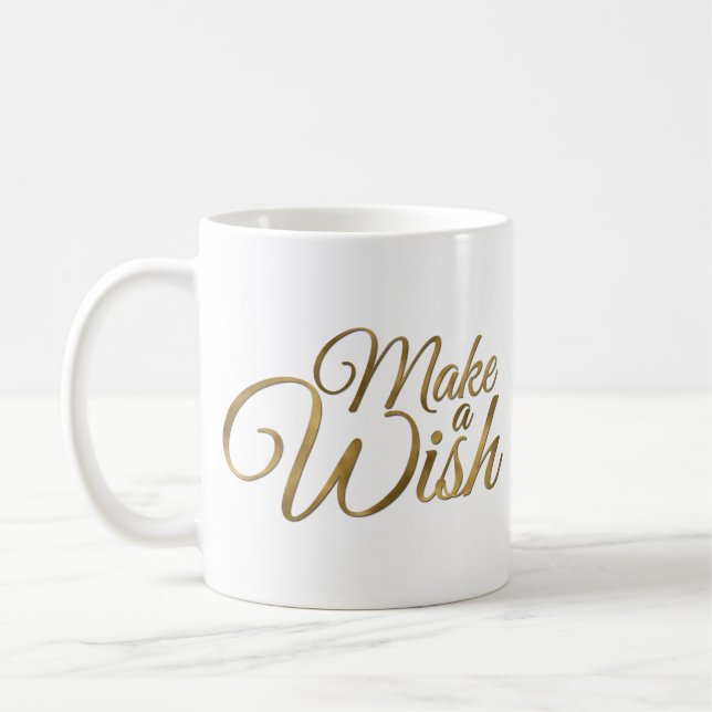 Make a Wish Gold Birthday Coffee Mug (Left)
