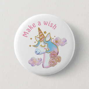 Make a wish magical unicorn button