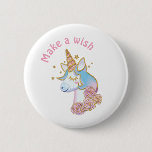 Make a wish magical unicorn button