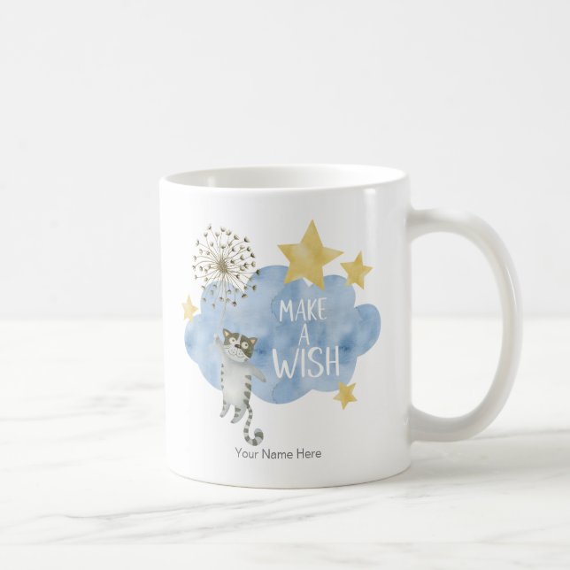 Make A Wish Quote Cat Star Cloud Nursery Baby Kids Coffee Mug (Right)