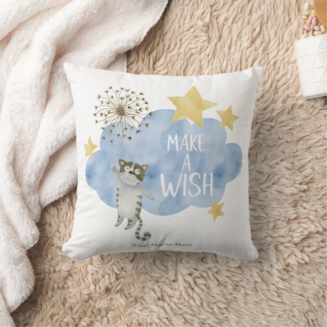 Make A Wish Quote Cat Star Cloud Nursery Baby Kids Cushion (Blanket)