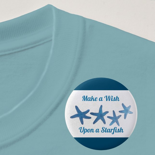 Make a Wish upon a Starfish Blue and White 6 Cm Round Badge (Creator Uploaded)