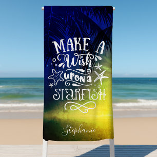 Make A Wish Upon A Starfish Cute Personalised Beach Towel