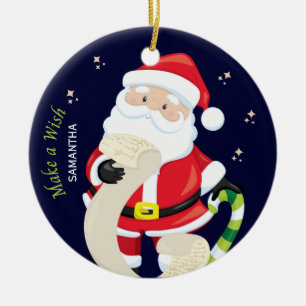 make a wish with santa ceramic ornament