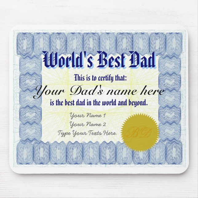 Make a World's Best Dad Certificate Mousepad (Front)
