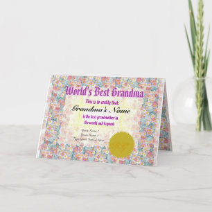 Make a World's Best Grandma Award Certificate Card