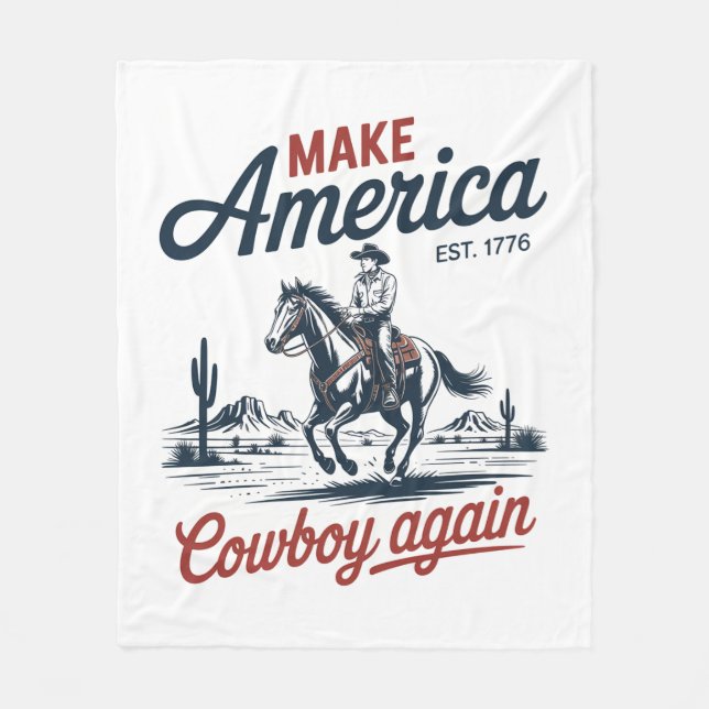 Make America Cowboy Again Horse Fleece Blanket (Front)