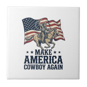 Make America Cowboy Again Patriotic Western Shirt_ Ceramic Tile