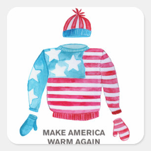 Make America Warm Again Christmas sweater Square Sticker