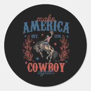 Make America Western Cowboy Again Retro 4th Of Jul Classic Round Sticker