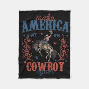 Make America Western Cowboy Again Retro 4th Of Jul Fleece Blanket