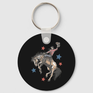 Make America Western Cowboy Again Retro 4th Of Jul Key Ring