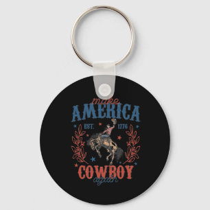 Make America Western Cowboy Again Retro 4th Of Jul Key Ring
