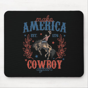 Make America Western Cowboy Again Retro 4th Of Jul Mouse Pad