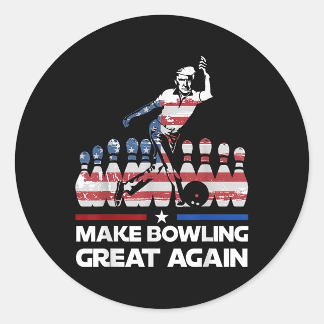 Make Bowling Great Again Funny Trump Us Flag Classic Round Sticker (Front)