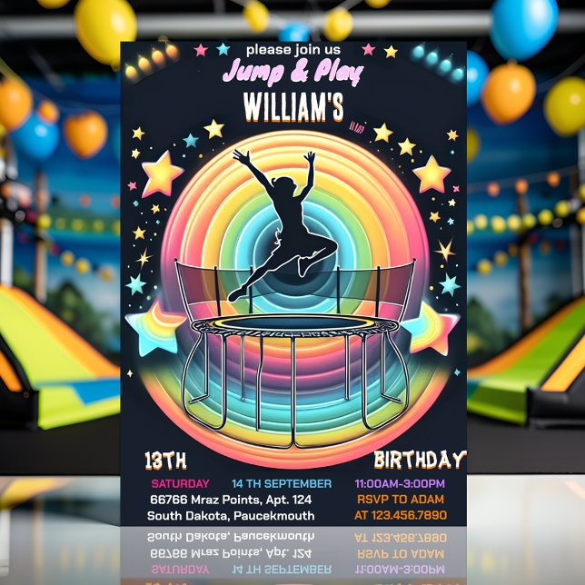 Make boys kids cool trampoline Park 13th birthday Invitation (Creator Uploaded)