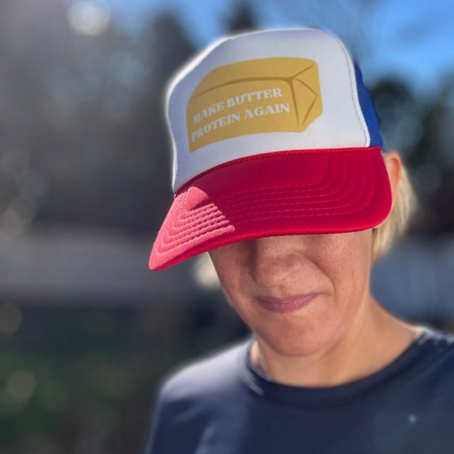 Make Butter Protein Again trucker hat (fun design and super comfy)