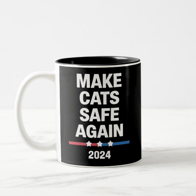 Make Cats Safe Again Funny 2024 Presidential  Two-Tone Coffee Mug (Left)