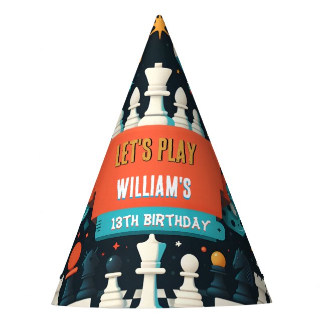 Make Chess King And Queen Game Night 13th Birthday Party Hat (Front)