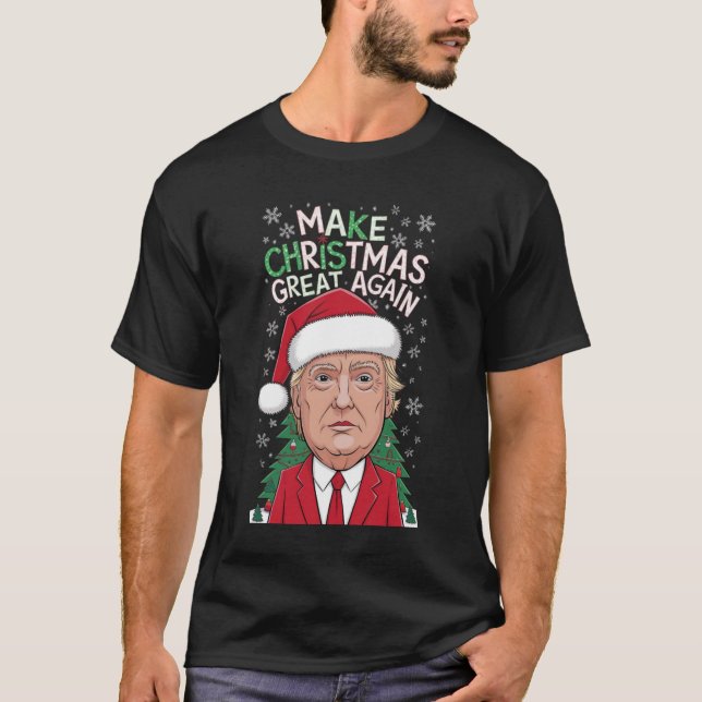 Make Christmas Great Again Cute Trump Cartoon T-Shirt (Front)