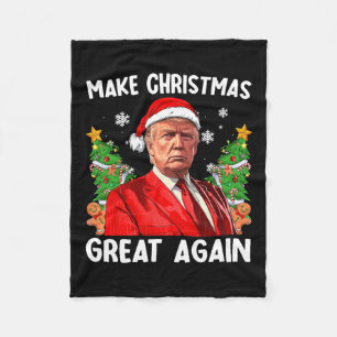 Make Christmas Great Again Funny Santa Trump 2024 Fleece Blanket
