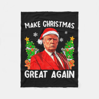 Make Christmas Great Again Funny Santa Trump 2024  Fleece Blanket