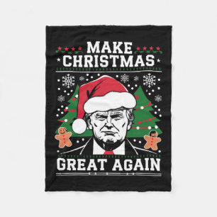 Make Christmas Great Again Funny Santa Trump 2024 Fleece Blanket
