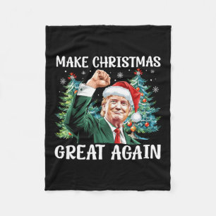 Make Christmas Great Again Funny Santa Trump 2024  Fleece Blanket