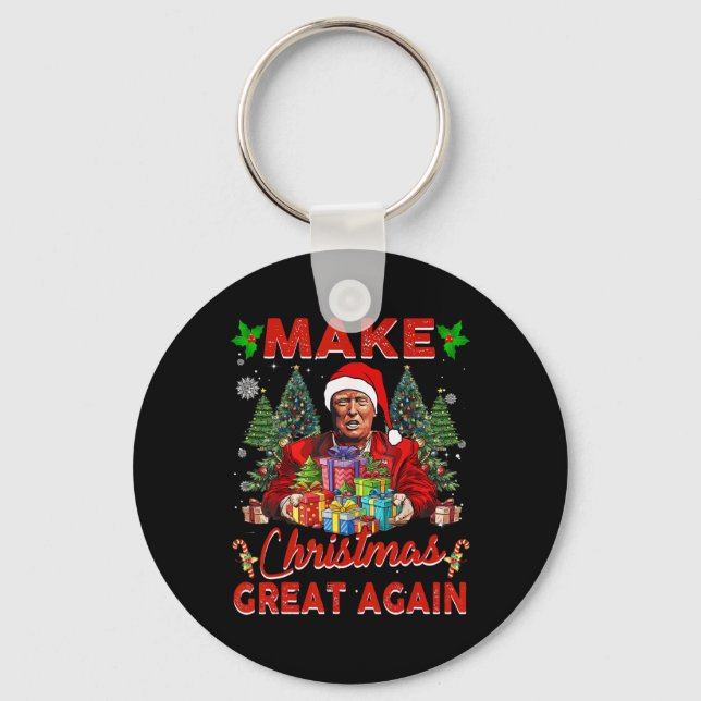 Make Christmas Great Again Funny Santa Trump 2024  Key Ring (Front)