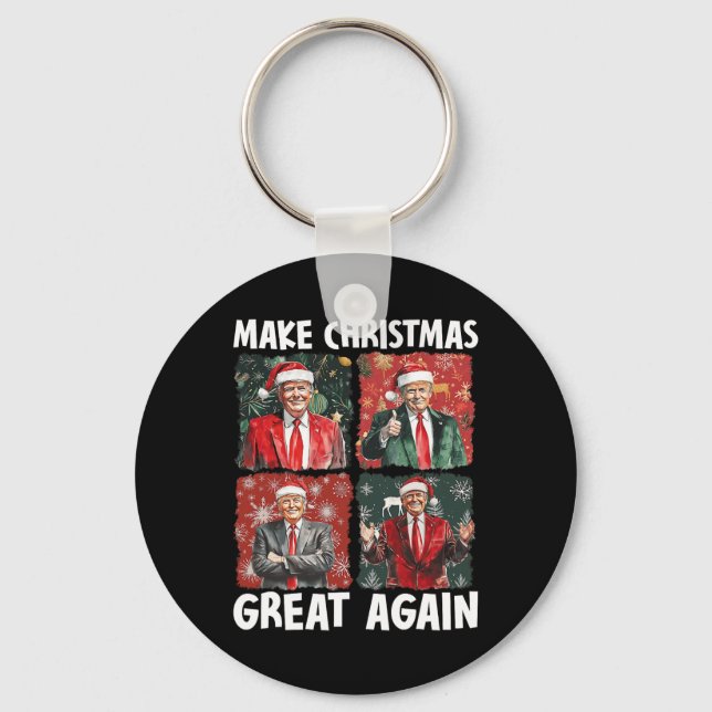 Make Christmas Great Again Funny Santa Trump 2024  Key Ring (Front)