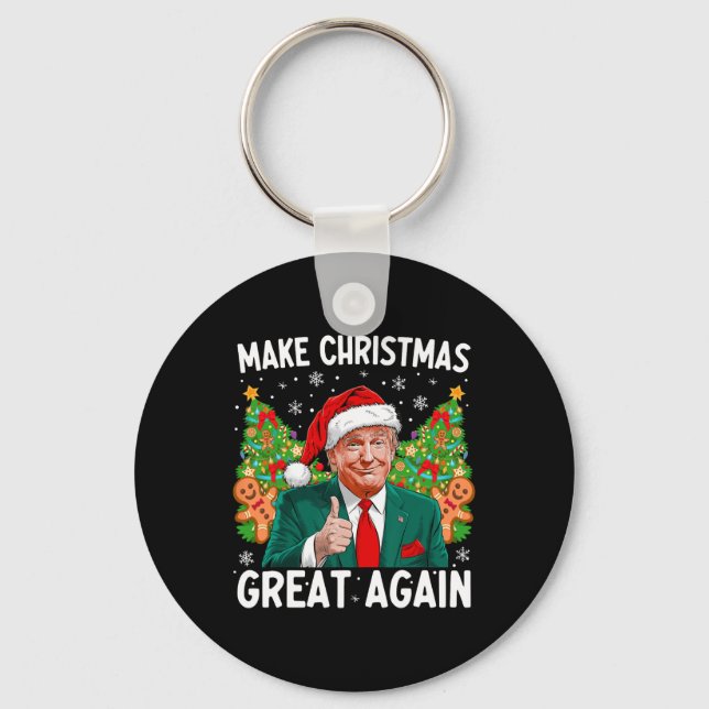 Make Christmas Great Again Funny Santa Trump 2024  Key Ring (Front)