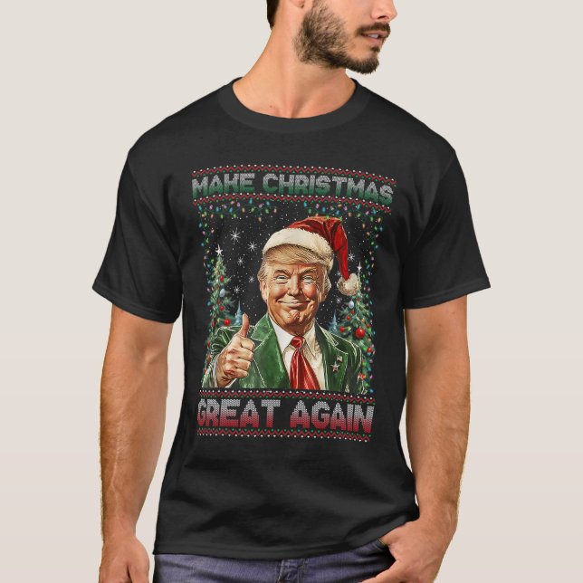 Make Christmas Great Again Funny Santa Trump 2024  T-Shirt (Front)