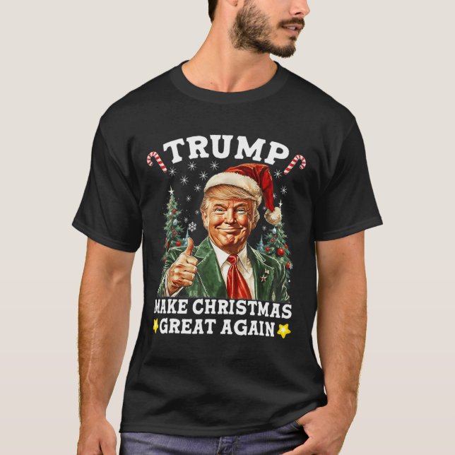 Make Christmas Great Again Funny Santa Trump 2024  T-Shirt (Front)