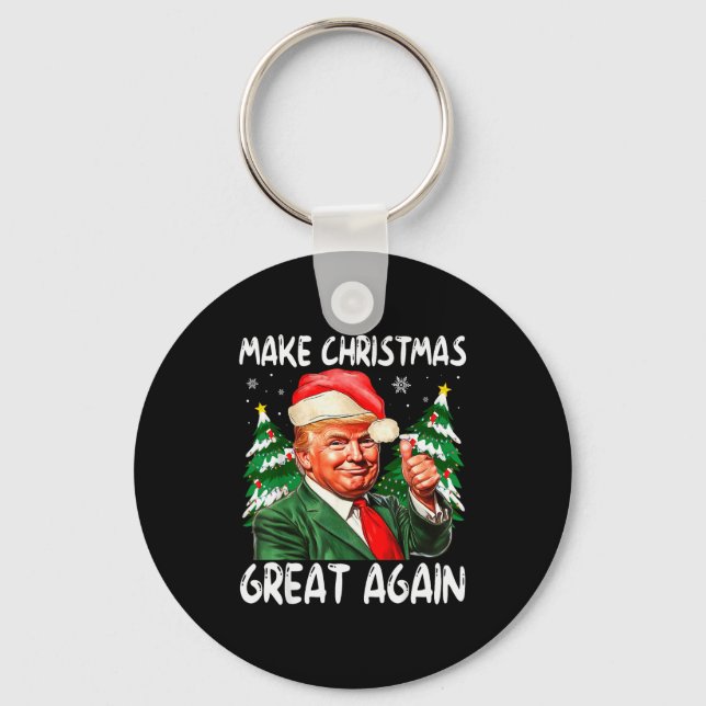 Make Christmas Great Again Funny Santa Trump 2025  Key Ring (Front)