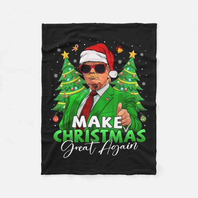 Make Christmas Great Again Funny Santa Trump Chris Fleece Blanket (Front)