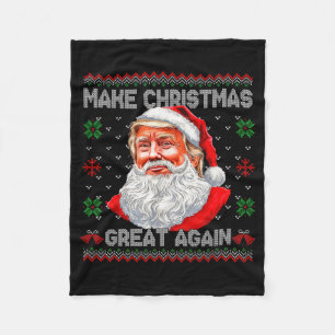 Make Christmas Great Again Funny Santa Trump Ugly Fleece Blanket