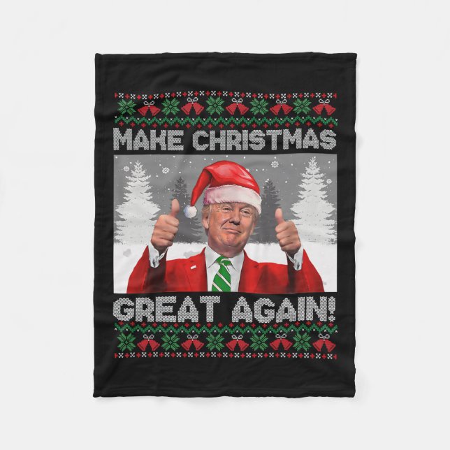 Make Christmas Great Again Funny Trump Pyjamas Ugl Fleece Blanket (Front)