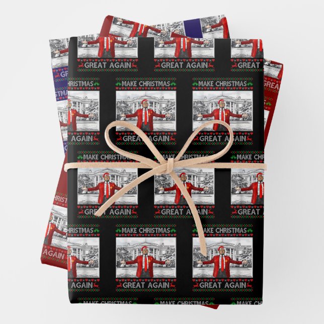 Make Christmas Great Again Funny Trump Ugly Wrapping Paper Sheet (In situ)