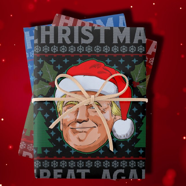 Make Christmas Great Again Funny Trump Ugly Xmas Wrapping Paper Sheet (Creator Uploaded)