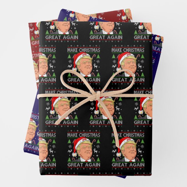 Make Christmas Great Again Funny Trump Ugly Xmas Wrapping Paper Sheet (In situ)
